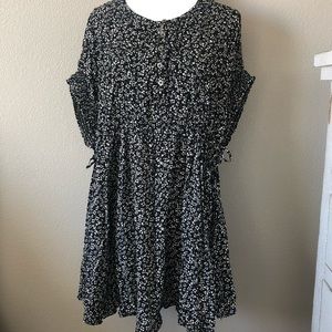 Free People Floral black comb scoop mini dress NWT